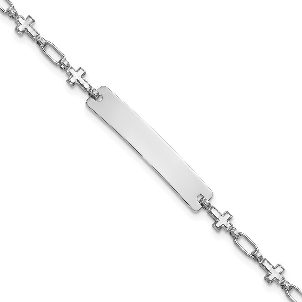 Kazi Luxury Sterling Silver Rhodium-plated 7.5 inch Cross ID Bracelet